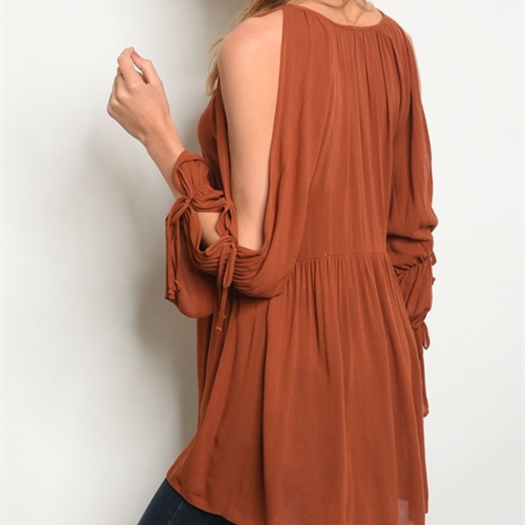 BRICK TUNIC BABY DOLL COLD SHOULDER TOP - Picture 3 of 8